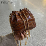 Autumn Winter Texture Women Messenger Bags Retro Shoulder Chain Draw Bucket Bags