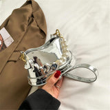 Silver Beaded Shoulder Bag for Women Mini Patent Leather Makeup Hanbag