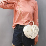 Floral Embroidery Handbag Purse Shoulder Bag Heart Shaped Leather Chain