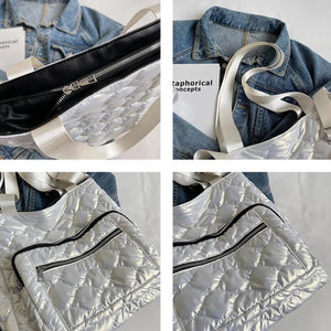 Winter Quilted Women's Padded Handbag Down Fabric Shoulder Crossbody Bag
