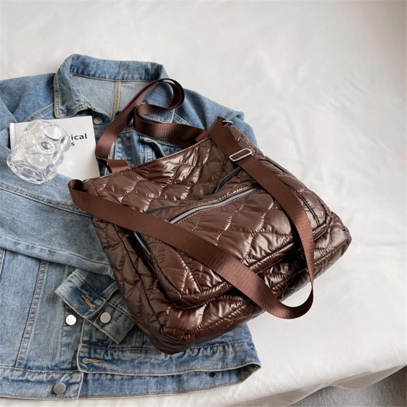 Winter Quilted Women's Padded Handbag Down Fabric Shoulder Crossbody Bag