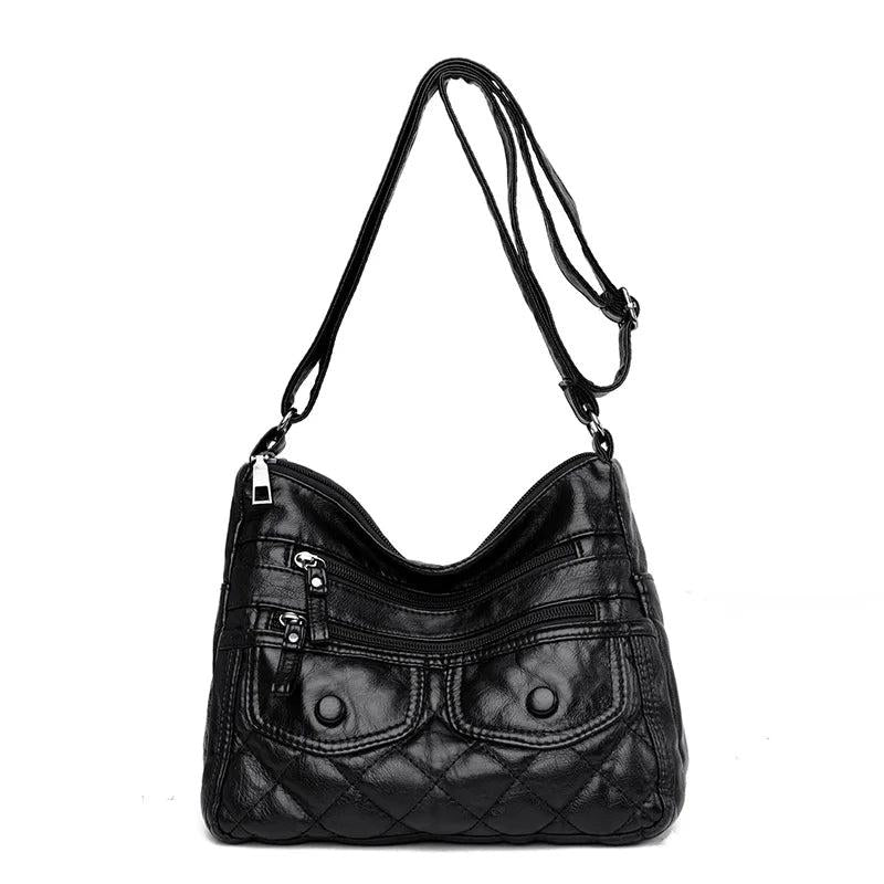 Leather Crossbody Handbag Multi-Layer Shoulder Bag