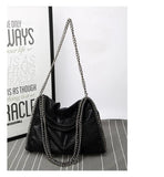 Autumn Winter Frosted Material Handbag Chain Woven Foldable Lady's Shoulder Bag