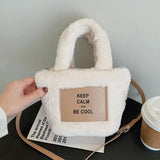 Women Plush Handbags Autumn And Winter Bucket Shoulder Bag Letter Messenger Bag