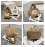 Women Plush Handbags Autumn And Winter Bucket Shoulder Bag Letter Messenger Bag