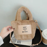 Women Plush Handbags Autumn And Winter Bucket Shoulder Bag Letter Messenger Bag