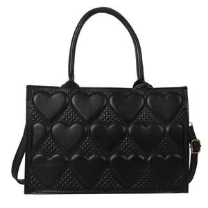 Textured Shoulder Bag with Heart Embossed Design