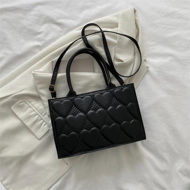 Textured Shoulder Bag with Heart Embossed Design