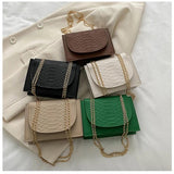 Crocodile Pattern Square Shoulder Bag Chain Crossbody Bag