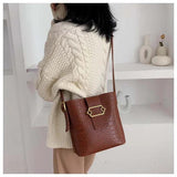 Vintage Crocodile Bucket Bag Crossbody Composite Solid Shoulder Bags