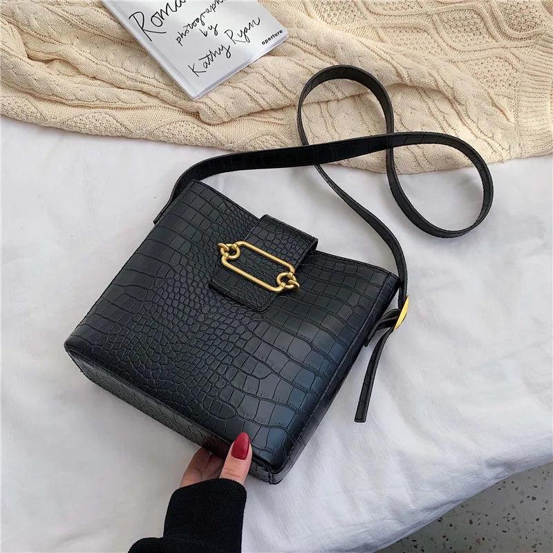 Vintage Crocodile Bucket Bag Crossbody Composite Solid Shoulder Bags