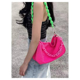 Summer Neon Green Pink Chain Armpit Bags Women Casual Shoulder Messenger Bag