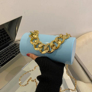 Yellow PVC Box Bag Chain Shoulder Small Totes Dinner Makeup Clutch