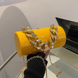 Yellow PVC Box Bag Chain Shoulder Small Totes Dinner Makeup Clutch
