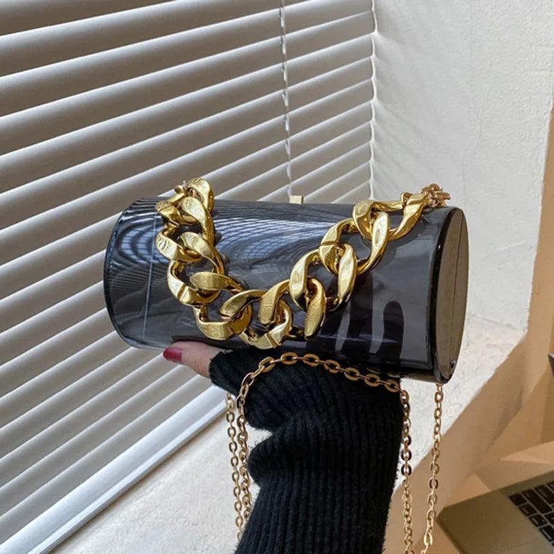 Yellow PVC Box Bag Chain Shoulder Small Totes Dinner Makeup Clutch