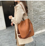 Matte Leather Bucket Bag Wide Strap Crossbody Bag for Women