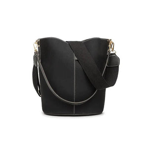 Matte Leather Bucket Bag Wide Strap Crossbody Bag for Women