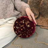 Round Starry Sky Suede Women Shoulder Bag Chain Crossbody Messenger Bags