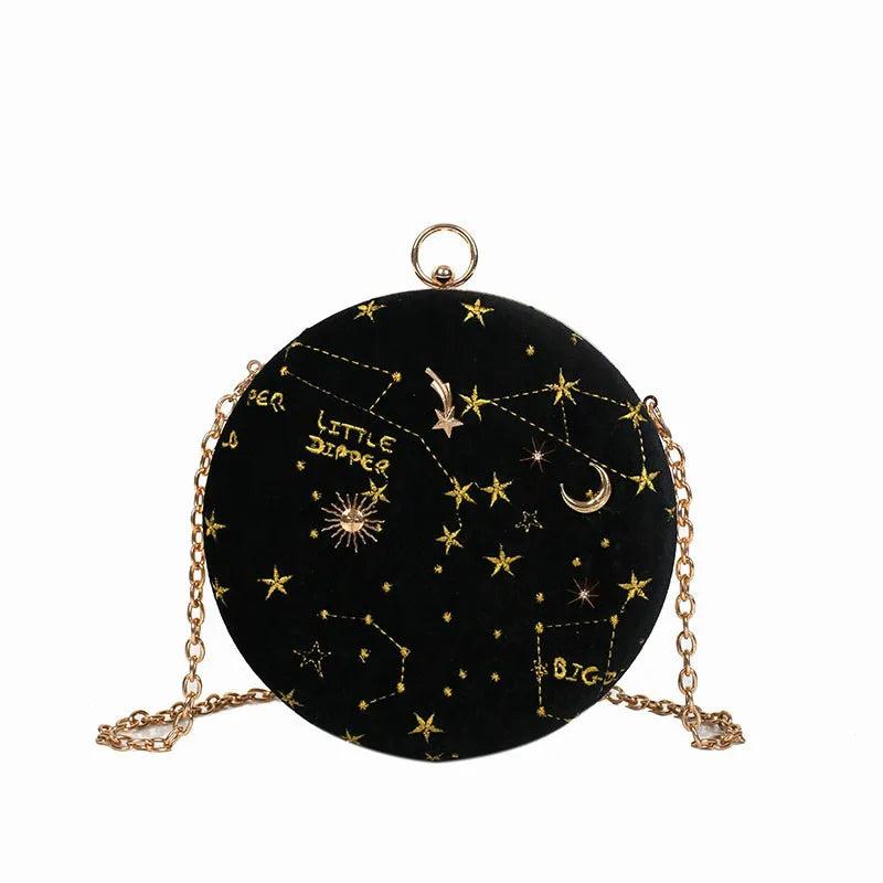 Round Starry Sky Suede Women Shoulder Bag Chain Crossbody Messenger Bags