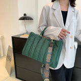 Women Green Big Totes Padded Large Capacit Handbags Classic Nylon Down Cotton