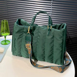 Women Green Big Totes Padded Large Capacit Handbags Classic Nylon Down Cotton