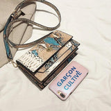 Snake Pattern Flap Bag PU Leather Wide Strap Sling Shoulder Crossbody Bag