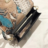 Snake Pattern Flap Bag PU Leather Wide Strap Sling Shoulder Crossbody Bag