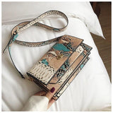 Snake Pattern Flap Bag PU Leather Wide Strap Sling Shoulder Crossbody Bag