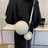 Small Round PU Leather Handbag Crossbody Bag High Handle