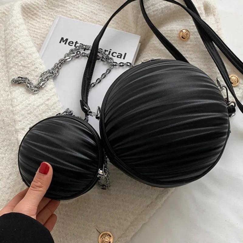 Small Round PU Leather Handbag Crossbody Bag High Handle