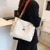 Casual Women Print Pu Leather Cherry Large Capacity Big Totes Shoulder Bags