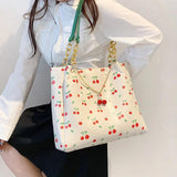 Casual Women Print Pu Leather Cherry Large Capacity Big Totes Shoulder Bags