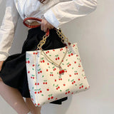 Casual Women Print Pu Leather Cherry Large Capacity Big Totes Shoulder Bags