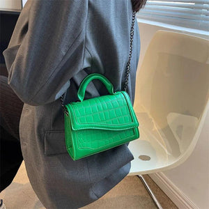 Green Stone Pattern Leather Handbag Chain Shoulder Bags
