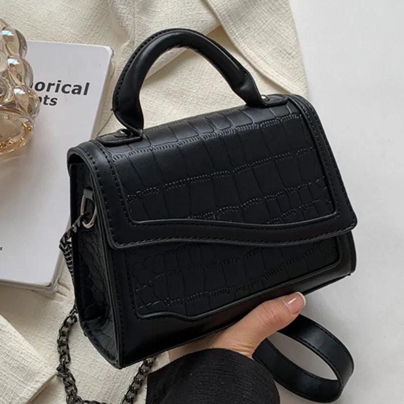 Green Stone Pattern Leather Handbag Chain Shoulder Bags