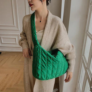 Quilted Shoulder Bag Women Casual Large Tote Handbag Ruched Crossbody Purse