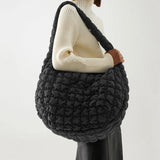Quilted Shoulder Bag Women Casual Large Tote Handbag Ruched Crossbody Purse