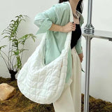 Quilted Shoulder Bag Women Casual Large Tote Handbag Ruched Crossbody Purse