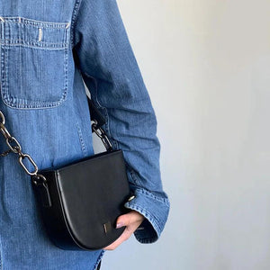 Women's Thick Chain Saddle Bag Shoulder Messenger PU Leather Chain Sling Bag