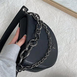 Women's Thick Chain Saddle Bag Shoulder Messenger PU Leather Chain Sling Bag