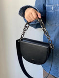 Women's Thick Chain Saddle Bag Shoulder Messenger PU Leather Chain Sling Bag