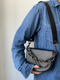 Women's Thick Chain Saddle Bag Shoulder Messenger PU Leather Chain Sling Bag