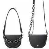 Women's Thick Chain Saddle Bag Shoulder Messenger PU Leather Chain Sling Bag