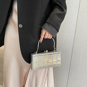 Silver PVC Box Bags Shoulder Bag Party Evening Clutch Chain Crossbody Bags