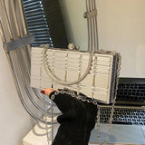 Silver PVC Box Bags Shoulder Bag Party Evening Clutch Chain Crossbody Bags