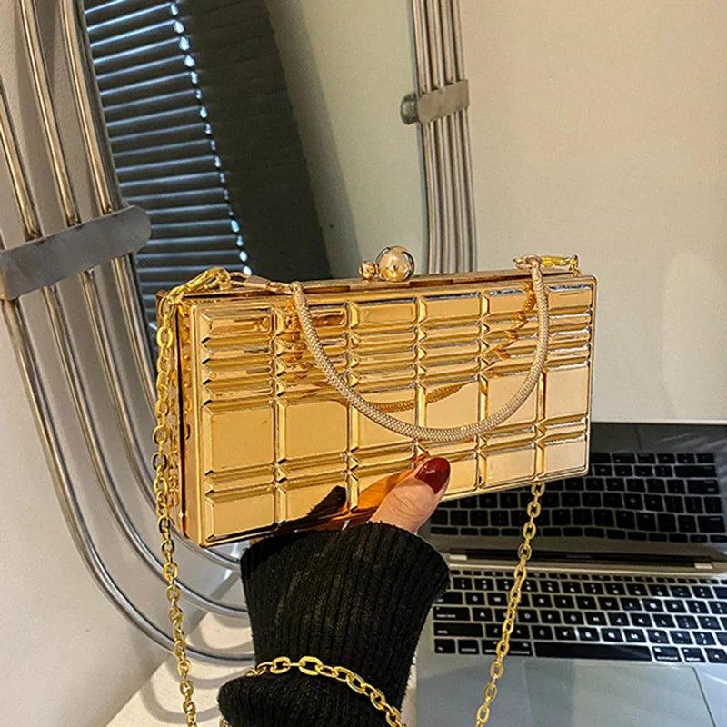 Silver PVC Box Bags Shoulder Bag Party Evening Clutch Chain Crossbody Bags