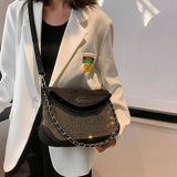 Silver Rhinestone Shoulder Bag Suede Crossbody Handbag