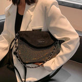 Silver Rhinestone Shoulder Bag Suede Crossbody Handbag