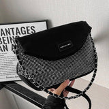 Silver Rhinestone Shoulder Bag Suede Crossbody Handbag