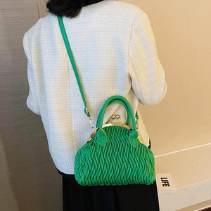 Green Silver Crossbody Bag Women Pleated Handbag Evening Clutch